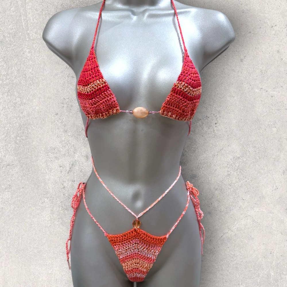 Handmade Crochet Bikini Set - Red and Pink